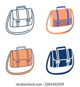 Shoulder bag of postman icon set in flat and line style. Postal bag with mail. Vector illustration.