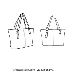 Shoulder bag, tote bag flat sketch vector illustration