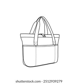 Shoulder bag, tote bag flat sketch vector illustration