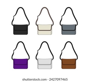 Shoulder bag vector template illustration set