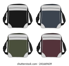 Shoulder bags set. Black, blue, green, red. Color vector clip art illustrations isolated on white