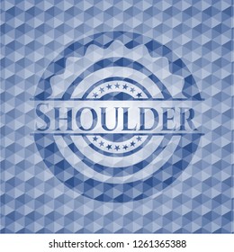 Shoulder blue polygonal emblem.