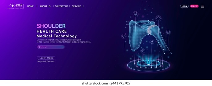 Shoulder bone health care. Diagnose disease with technology artificial intelligence. Medical website template layout design. Banner for medical ads. Science medicine business. Vector.