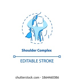 Shoulder complex turquoise concept icon. Muscle sprain protection. Prevent injury. Kinesiology tape idea thin line illustration. Vector isolated outline RGB color drawing. Editable stroke