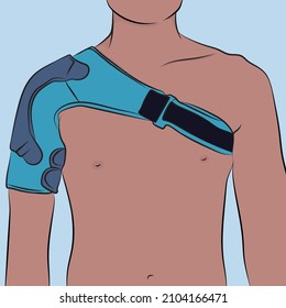 Shoulder dislocated, bandage around the arm. Bandage vector.