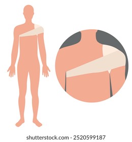 Shoulder with elastic bandage. First aid kit 