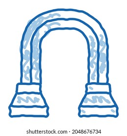 vector de icono de esbozo del extensor de hombro. Signo de ampliación de hombro de la línea de doodle azul dibujado a mano. ilustración de símbolo aislado