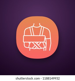 Shoulder immobilizer app icon. Sling and swathe. Broken arm, shoulder injury treatment. Arm fix brace. UI/UX user interface. Web or mobile application. Vector isolated illustration