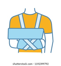 Shoulder immobilizer color icon. Sling and swathe. Broken arm, shoulder injury treatment. Arm fix brace. Isolated vector illustration