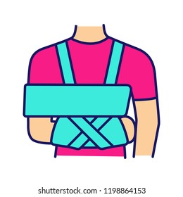 Shoulder immobilizer color icon  Sling   swathe  Broken arm  shoulder injury treatment  Arm fix brace  Isolated vector illustration