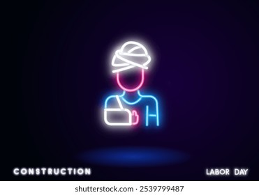 Ícone de luz neon do imobilizador do ombro. Tira e faixa. Braço quebrado, tratamento de lesão no ombro. Chave de fixação de braço. Sinal luminoso com alfabeto, números e símbolos. Ilustração isolada de vetor