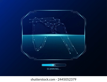 Shoulder joint bone scanning radar screen. Medical technology health care. Digital interface system MRI scan analysis of human organ. Science concept. Vector EPS10.