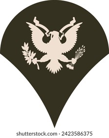 Shoulder pad rank insignia for a United States Army SPECIALIST on the Army greens uniform