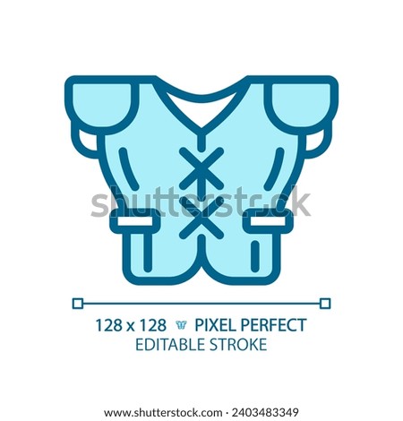 Shoulder pads light blue icon. American football equipment. Football gridiron uniform element. Sportswear. RGB color sign. Simple design. Web symbol. Contour line. Flat illustration. Isolated object