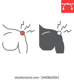 Shoulder pain line and glyph icon, body pain and human disease, shoulder ache vector icon, vector graphics, editable stroke outline sign, eps 10.