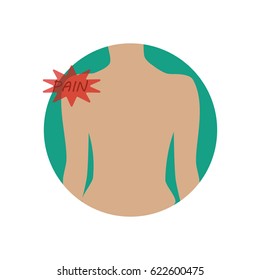 Shoulder pain on the green background. Vector illustration