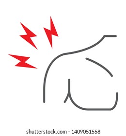 Shoulder pain thin line icon, body and injure, shoulder ache sign, vector graphics, a linear pattern on a white background, eps 10.