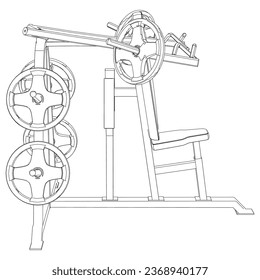 Shoulder press machine. Fitness, cardio, and muscle building machines, equipments set at gym. Workout and training concept. Vector illustration.