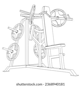 Shoulder press machine. Fitness, cardio, and muscle building machines, equipments set at gym. Workout and training concept. Vector illustration.