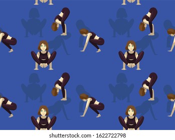 Shoulder Pressing Pose Yoga Manga Cartoon Vector Seamless Background Wallpaper-01