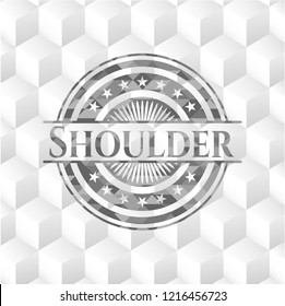 Shoulder realistic grey emblem with cube white background