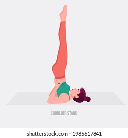 Shoulder Stand Yoga pose. Young woman practicing yoga  exercise. Woman workout fitness, aerobic and exercises. Vector Illustration.