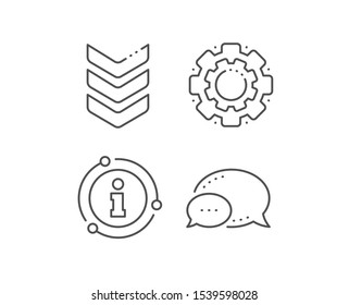 Shoulder strap line icon. Chat bubble, info sign elements. Army reward sign. Best rank symbol. Linear shoulder strap outline icon. Information bubble. Vector