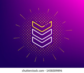 Shoulder strap line icon. Halftone pattern. Army reward sign. Best rank symbol. Gradient background. Shoulder strap line icon. Yellow halftone pattern. Vector