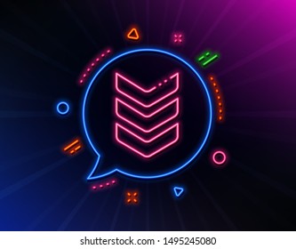 Shoulder strap line icon. Neon laser lights. Army reward sign. Best rank symbol. Glow laser speech bubble. Neon lights chat bubble. Banner badge with shoulder strap icon. Vector