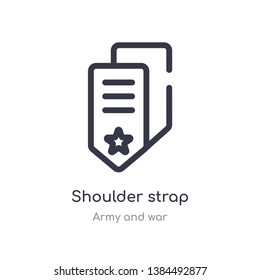 shoulder strap outline icon. isolated line vector illustration from army and war collection. editable thin stroke shoulder strap icon on white background
