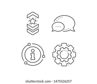 Shoulder strap stars line icon. Chat bubble, info sign elements. Star award sign. Best rank symbol. Linear shoulder strap outline icon. Information bubble. Vector