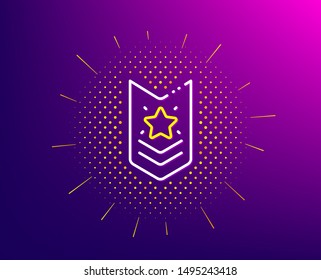 Shoulder strap stars line icon. Halftone pattern. Star award sign. Best rank symbol. Gradient background. Shoulder strap line icon. Yellow halftone pattern. Vector