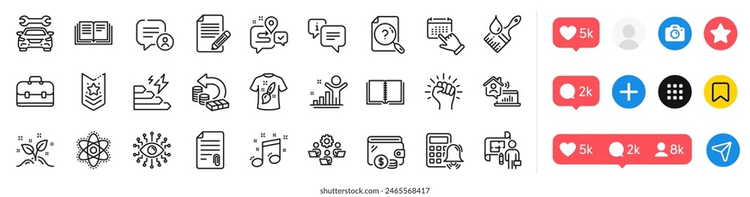 Shoulder strap, Winner and Article line icons pack. Social media icons. Wallet, Search document, Portfolio web icon. Empower, Teamwork, Journey pictogram. Vector