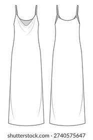 Shoulder straps maxi dress with draping at the neckline
