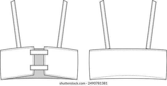 shoulder straps strapped strappy low-cut square neck loose oversize crop cropped blouse shirt top template technical drawing flat sketch cad mockup fashion woman design style model 