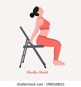 Shoulder Stretch Yoga pose. Young woman practicing yoga  exercise. Woman workout fitness, aerobic and exercises. Vector Illustration.