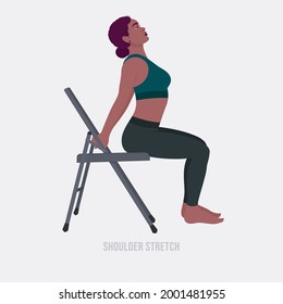 Shoulder Stretch Yoga pose. Young woman practicing yoga  exercise. Woman workout fitness, aerobic and exercises. Vector Illustration.