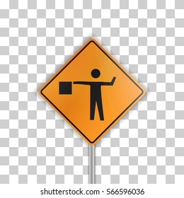 "Shoulder work ahead" -  illustration of yellow roadsign isolated on transparent background