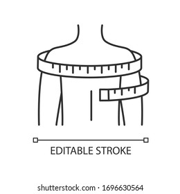 Shoulders circumference pixel perfect linear icon. Thin line customizable illustration. Clothing size measurements, tailoring contour symbol. Vector isolated outline drawing. Editable stroke