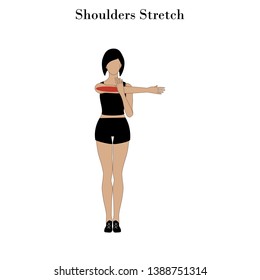 Shoulders stretch exercise on the white background. Vector illustration