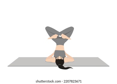 Legs up the Wall Pose, Viparita Karani, Inverted Pose Young attractive  woman practicing yoga exercise. working out, black wearing sportswear, grey  pants and top, indoor full length, calmness Stock Vector