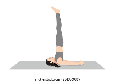 Shoulderstand Seal Pose. Beautiful girl practice Salamba Sarvangasana Yoga Mudrasana. Young attractive woman practicing yoga exercise. working out, black wearing sportswear, grey pants and top, indoor