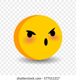 Shout feelings, expression for message, sms. Cute funny smile shouting face. Vector illustration smile icon. Smile cute funny emotion face on transparent background. Face emoji yellow icon.
