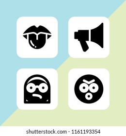 shout icon. 4 shout set with angry, mouth and megaphone vector icons for web and mobile app