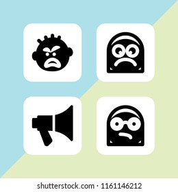 shout icon. 4 shout set with megaphone, yelling and angry vector icons for web and mobile app