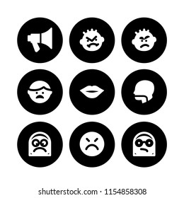 shout icon. 9 shout set with megaphone, angry, arguing and mouth vector icons for web and mobile app