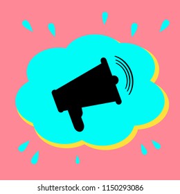 A shout icon. Black icon in a bubble on a pink background. Vector