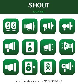 shout icon set. Vector thin line illustrations related with Loudspeaker, Megaphone and Megaphone