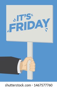 Shout out of It’s Friday with a placard. Flat isolated vector illustration.