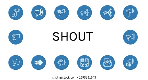 shout simple icons set. Contains such icons as Megaphone, Announce, Loudspeaker, Announcement, can be used for web, mobile and logo